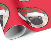 クリスマスのパグ-光沢のある包装紙、30" x 6' ラッピングペーパー (ロールコーナー)