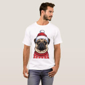 クリスマスのパグ Tシャツ (正面フル)