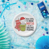 クリスマスのパジャマで抹茶を飲む可能性大 ペーパープレート (パーティー)