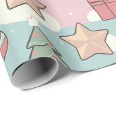 クリスマスのパステルギフトの星とキャンディ ラッピングペーパー (ロールコーナー)
