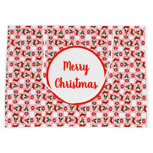 クリスマスのパターン ラージペーパーバッグ (正面)