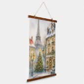 クリスマスのパリの壁掛けタペストリー - 水彩画 吊り下げ型タペストリー (傾斜あり)
