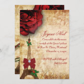 クリスマスのパリカードエッフェル塔のヴィンテージは2上がりました 招待状 (正面/裏面)