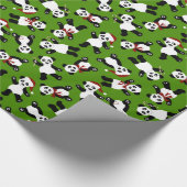 クリスマスのパンダの緑の包装紙 ラッピングペーパー (角)