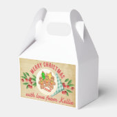 クリスマスのパーソナライズされた祝日のクッキーのトリートボックス フェイバーボックス (正面サイド)