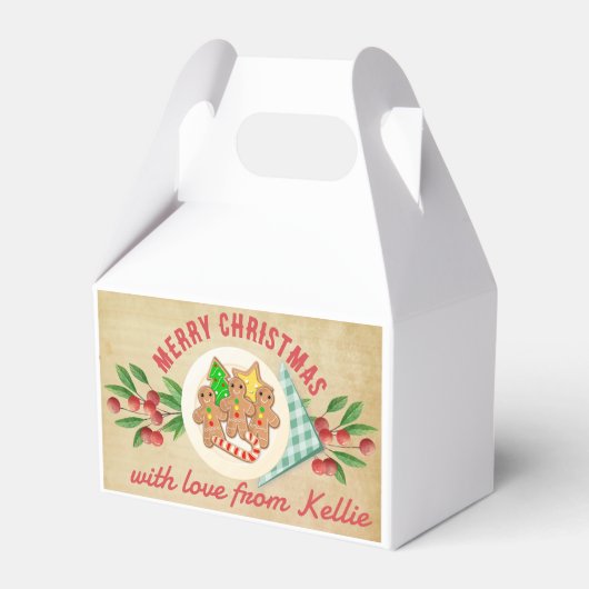 クリスマスのパーソナライズされた祝日のクッキーのトリートボックス フェイバーボックス (正面サイド)