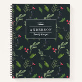 クリスマスのパーソナライズされた葉ファミリーレシピ本 ノートブック (正面)