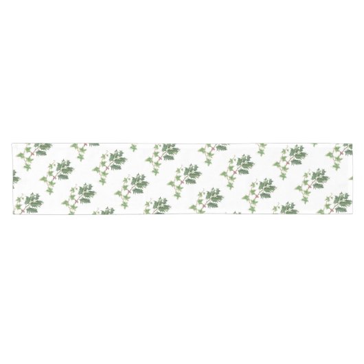 クリスマスのヒイラギおよびキヅタの植物の水彩画 ショートテーブルランナー (横)