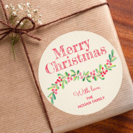 クリスマスのヒイラギとベリーのホリデー ラウンドシール