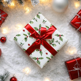 クリスマスのヒイラギとヤドリギ ラッピングペーパー