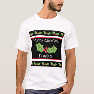 クリスマスのヒイラギと実のフルカラーオーダーメイドデザイン Tシャツ