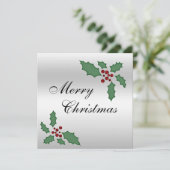 クリスマスのヒイラギと赤い実 両面印刷 招待状 (スタンド正面)