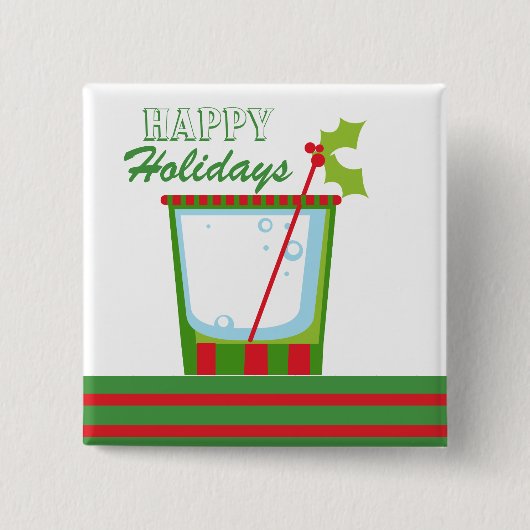 クリスマスのヒイラギのカクテルの幸せな休日 缶バッジ (正面)