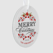 クリスマスのヒイラギのタイポグラフィの家族写真のオーナメント オーナメント (正面)