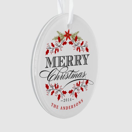クリスマスのヒイラギのタイポグラフィの家族写真のオーナメント オーナメント (正面)