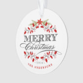 クリスマスのヒイラギのタイポグラフィの家族写真のオーナメント オーナメント (正面)