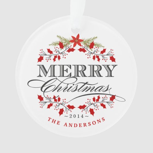 クリスマスのヒイラギのタイポグラフィの家族写真のオーナメント オーナメント (正面)