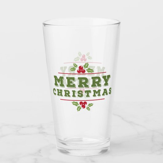 クリスマスのヒイラギのパイントガラス タンブラーグラス (正面)