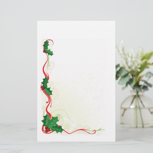 クリスマスのヒイラギのボーダー 便箋 (スタンド正面)