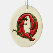 クリスマスのヒイラギのモノグラムQ セラミックオーナメント (右)