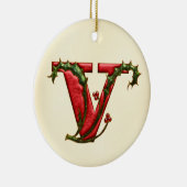 クリスマスのヒイラギのモノグラムV セラミックオーナメント (右)