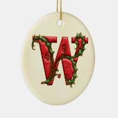 クリスマスのヒイラギのモノグラムW セラミックオーナメント (右)