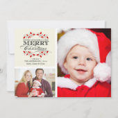 クリスマスのヒイラギのリースのタイポグラフィの2写真カード シーズンカード (正面)