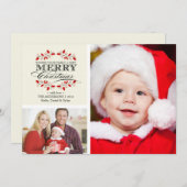 クリスマスのヒイラギのリースのタイポグラフィの2写真カード シーズンカード (正面/裏面)