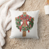 クリスマスのヒイラギのリースの木製クロス クッション (ブランケット)