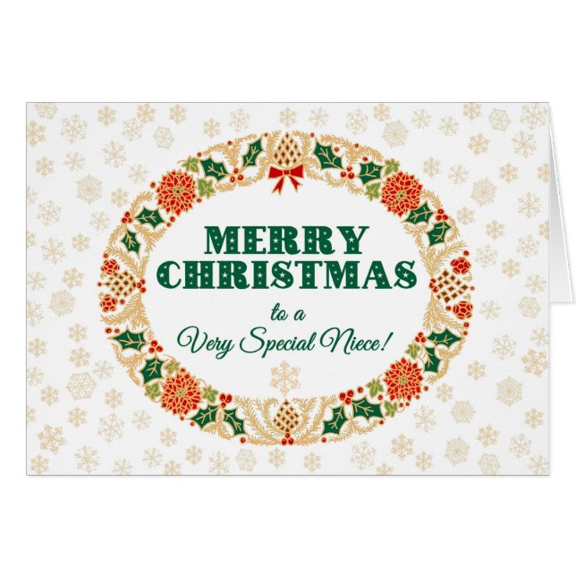 クリスマスのヒイラギのリース、姪のために、雪片 (正面横)