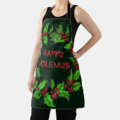 クリスマスのヒイラギのリース Happy Holidays エプロン (インサイチュ)