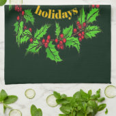 クリスマスのヒイラギのリース Happy Holidays キッチンタオル (折り畳み)