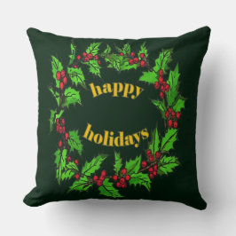 クリスマスのヒイラギのリース Happy Holidays クッション