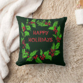 クリスマスのヒイラギのリース Happy Holidays クッション (ブランケット)
