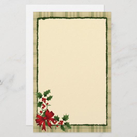 クリスマスのヒイラギの文房具 便箋 (正面/裏面)