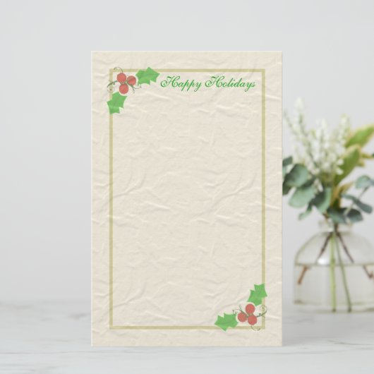 クリスマスのヒイラギの文房具 便箋 (スタンド正面)