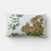 クリスマスのヒイラギの果実が付いているかわいいバニー ランバークッション (裏面)