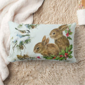 クリスマスのヒイラギの果実が付いているかわいいバニー ランバークッション (ブランケット)