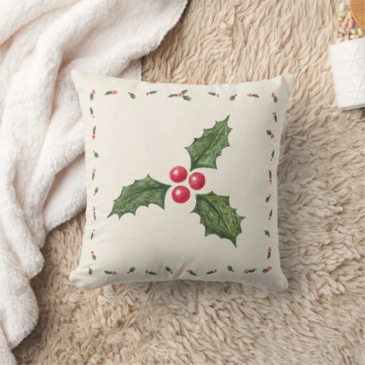 クリスマスのヒイラギの果実の枕 クッション (ブランケット)