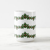 クリスマスのヒイラギの枝 赤 緑 白 コーヒーマグカップ (中央)