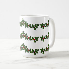 クリスマスのヒイラギの枝 赤 緑 白 コーヒーマグカップ