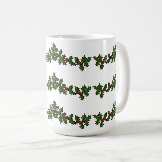クリスマスのヒイラギの枝 赤 緑 白 コーヒーマグカップ (正面右)