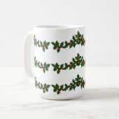 クリスマスのヒイラギの枝 赤 緑 白 コーヒーマグカップ (正面左)