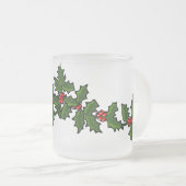 クリスマスのヒイラギの枝 赤 緑 白 フロストグラスマグカップ (正面右)