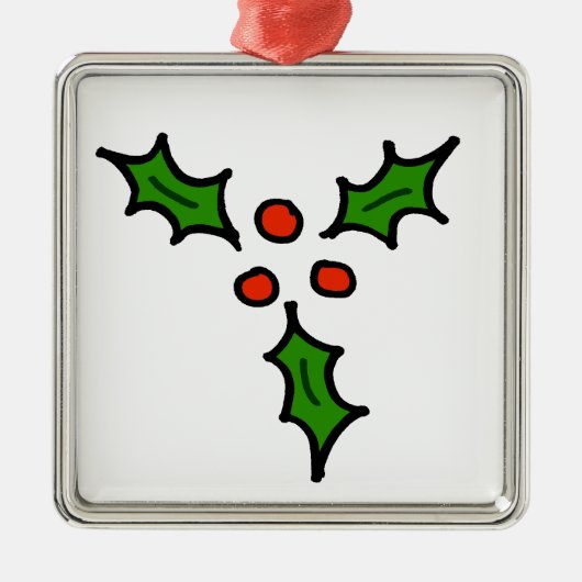 クリスマスのヒイラギの落書き メタルオーナメント (正面)