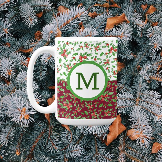 クリスマスのヒイラギの葉と赤と緑の実 コーヒーマグカップ