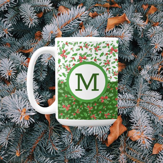 クリスマスのヒイラギの葉と赤と緑の実 コーヒーマグカップ