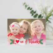 クリスマスのヒイラギの赤い休日のサンキューカード サンキューカード (スタンド正面)