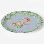 クリスマスのヒイラギを持つ水彩画のサンタのマウス ペーパープレート (アングル)