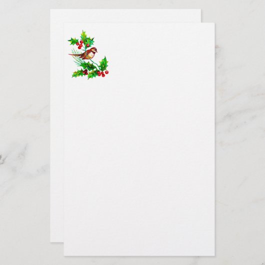 クリスマスのヒイラギ及び鳥IIの文房具 便箋 (正面/裏面)